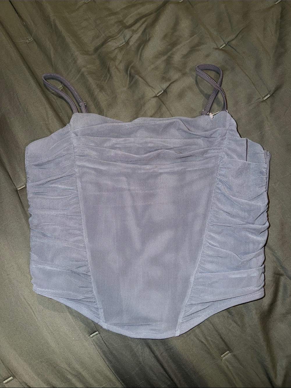 Ruched Grey Crop Top with Adjustable Straps